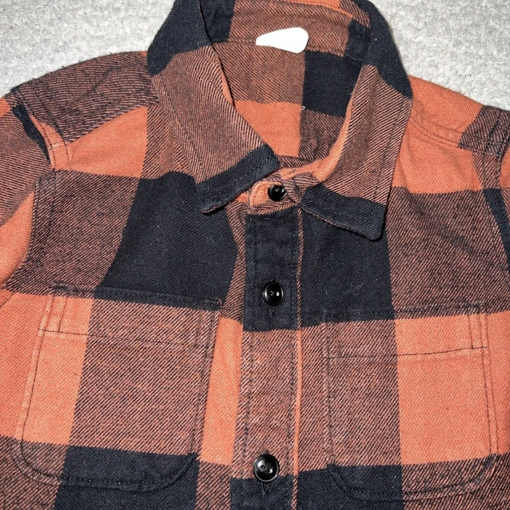 Gap Orgnic Cotton Shirt Toddler Sz 3Yrs Orange Buffalo Plaid Flannel Button Up